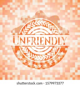 Unfriendly abstract emblem, orange mosaic background