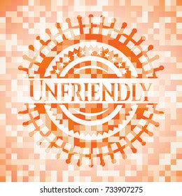 Unfriendly abstract emblem, orange mosaic background