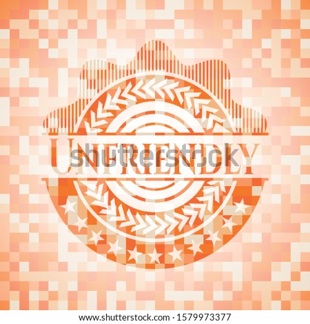 Unfriendly abstract emblem, orange mosaic background