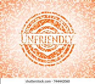 Unfriendly abstract orange mosaic emblem with background