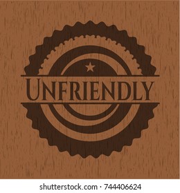 Unfriendly badge with wood background