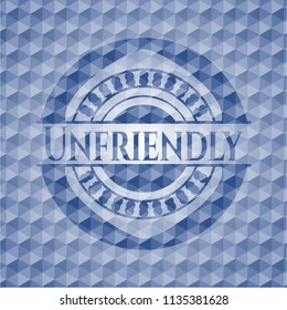 Unfriendly blue emblem with geometric background.