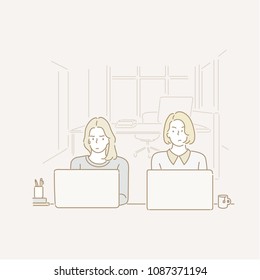 Unfriendly colleague next desk. hand drawn style vector doodle design illustrations.