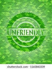 Unfriendly green emblem. Mosaic background