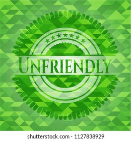 Unfriendly green emblem with triangle mosaic background