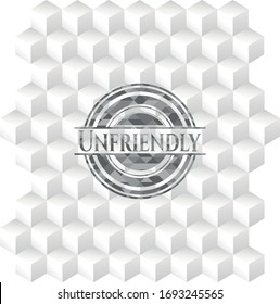 Unfriendly grey badge with geometric cube white background