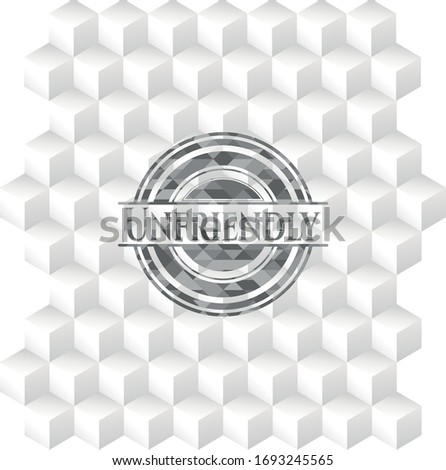 Unfriendly grey badge with geometric cube white background