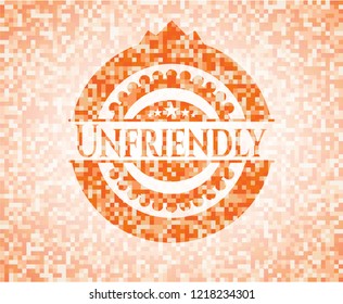 Unfriendly orange mosaic emblem with background
