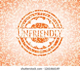 Unfriendly orange tile background illustration. Square geometric mosaic seamless pattern with emblem inside.