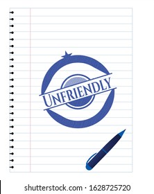 Unfriendly pen effect. Blue ink. Vector Illustration. Detailed.