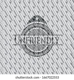 Unfriendly shiny silver emblem. Scales pattern. Vector Illustration. Detailed.