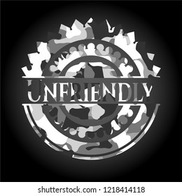 Unfriendly written on a grey camouflage texture