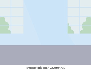 Unfurnished Medical Ward Flat Color Vector Illustration. Healthcare Institution Design. Private Patient Room. Fully Editable 2D Simple Cartoon Interior With Blue Walls On Background