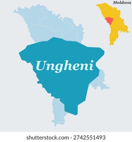 Ungheni Moldova Map and Flag - Seventh Largest City, Prut River and Eiffel Bridge Vector Outline
