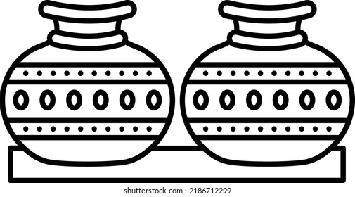 Unglazed Or Glazed Pottery Vector Line Icon Design, Farming And Agriculture Symbol, Village Life Sign, Rural And Livestock Stock Illustration, Buttermilk In Clay Pot Concept