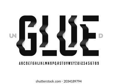 Unglued style font design, alphabet letters and numbers vector illustration