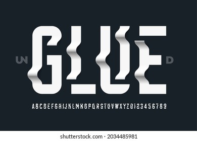Unglued style font design, alphabet letters and numbers vector illustration