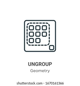 Icono de vector de esquema de desagrupamiento. Icono de desagrupamiento negro de línea delgada, ilustración de elemento simple vectorial plano a partir del concepto de geometría editable trazo aislado en fondo blanco
