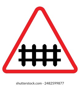 Warnschild für unbewachte Bahnübergänge, rotes Dreieck, schwarzer Pfeil, Verkehrssymbol, Warnschild.