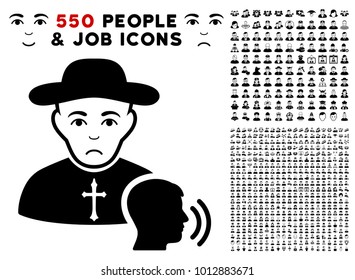 Unhappy Believer Confession icon with 550 bonus pity and happy jobs pictures. Vector illustration style is flat black iconic symbols.