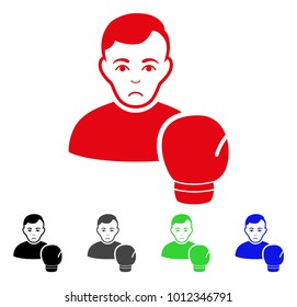 Unhappy Boxing Sportsman vector icon. Vector illustration style is a flat iconic boxing sportsman symbol with grey, black, blue, red, green color variants. Face has depression sentiment.