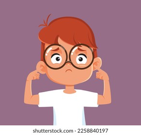 
Unhappy Boy Covering his Ears Vector Cartoon Illustration. Sad boy suffering from sensory sensitivity condition overwhelmed by loud noise
