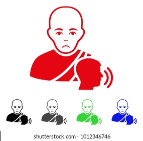 Unhappy Buddhist Confession vector pictograph. Vector illustration style is a flat iconic buddhist confession symbol with gray, black, blue, red, green color variants. Face has sorrow feeling.