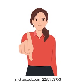 Unhappy business woman. Gesture business woman pointing finger at you. Flat vector illustration isolated on white background