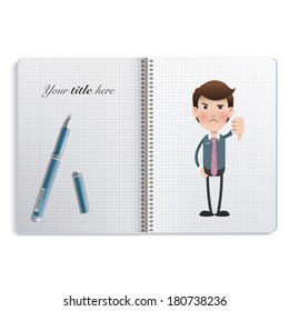 Unhappy Businessman printed over notebook. Vector design