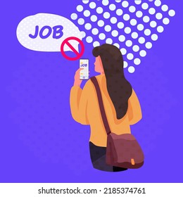 unhappy businesswoman using smartphone dismissal unemployment jobless employee job reduction concept