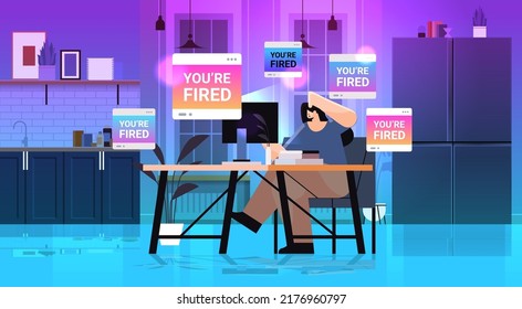 unhappy businesswoman at workplace with you are fired notification dismissal unemployment jobless employee job reduction