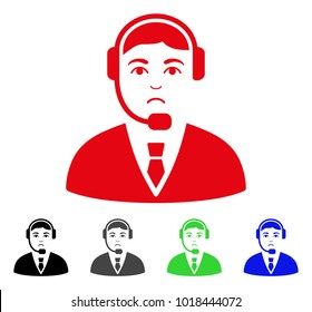 Unhappy Call Center Operator vector pictograph. Vector illustration style is a flat iconic call center operator symbol with grey, black, blue, red, green color versions. Face has dolour feeling.