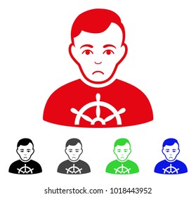 Unhappy Captain vector pictograph. Vector illustration style is a flat iconic captain symbol with gray, black, blue, red, green color variants. Face has unhappy emotions.