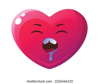 Unhappy cartoon heart flat icon Funny 3d pink emoji