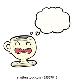 unhappy cartoon teacup with thought bubble