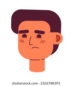 Unhappy caucasian young man semi flat vector character head. Editable cartoon avatar icon. Unsuccessful entrepreneur face emotion. Colorful spot illustration for web graphic design, animation