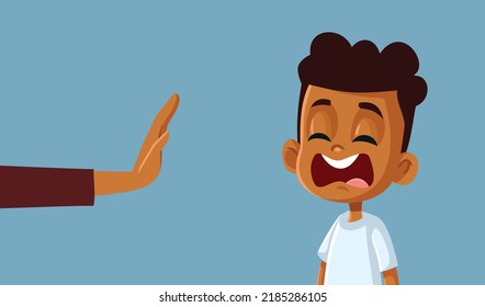 
Unhappy Child Dealing with Severe Parent Vector Cartoon Illustration. Rebellious naughty kid screaming and protesting
