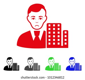 Unhappy City Architect vector pictograph. Vector illustration style is a flat iconic city architect symbol with grey, black, blue, red, green color variants. Face has pitiful feeling.