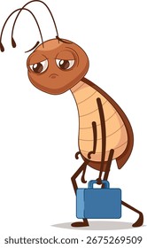 Personaje de cucaracha infeliz yendo a trabajar