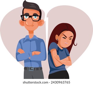 
Unhappy Couple Arguing with Arms Crossed Vector Cartoon Characters. Stressed boyfriend and girlfriend not talking to each other
