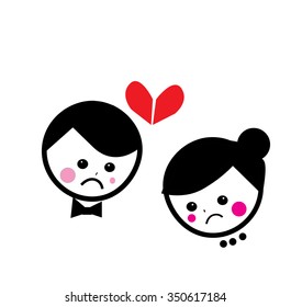 unhappy couple with broken heart in white background, vector