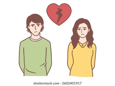 Unhappy couple ignore talking after fight or misunderstanding. Hand drawn style vector design illustrations.