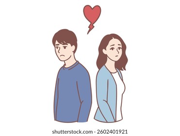 Unhappy couple ignore talking after fight or misunderstanding. Hand drawn style vector design illustrations.