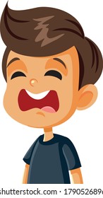 Unhappy Crying Boy Vector Cartoon Character. Upset child having a tantrum crisis feeling anger
