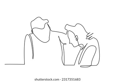 unhappy crying human support helping two people line art