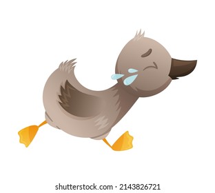 Unhappy crying running ugly duckling cartoon vector illustration