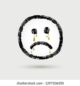 Unhappy crying smiley. Vector drawing.