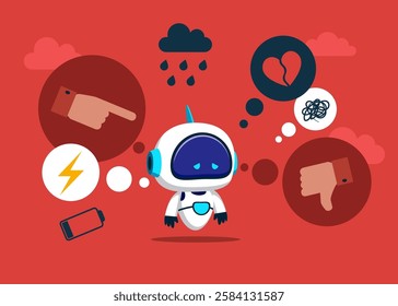 Unhappy cyborg. Robot empowerment movement. Vector illustration in cartoon style.