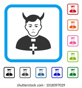 Unhappy Devil Priest vector icon. Person face has desperate emotions. Black, gray, green, blue, red, pink color versions of devil priest symbol inside a rounded square.