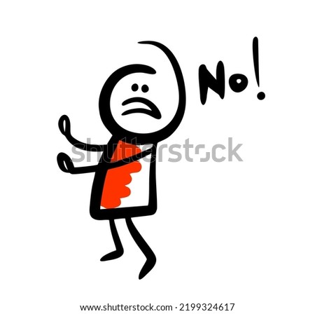 Unhappy doodle man crying vector illustration.  People sketch in simple hand drawn style.